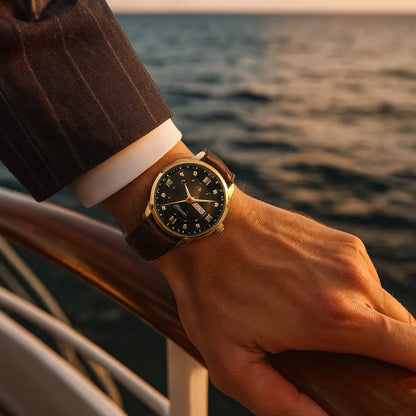 POEDAGAR Montre à Quartz de Luxe Pour Homme