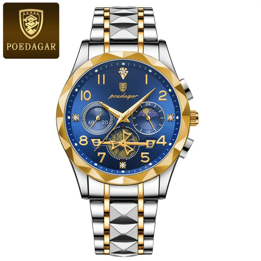 POEDAGAR Montre de Luxe Pour Homme Chronographe Quartz Lumineux